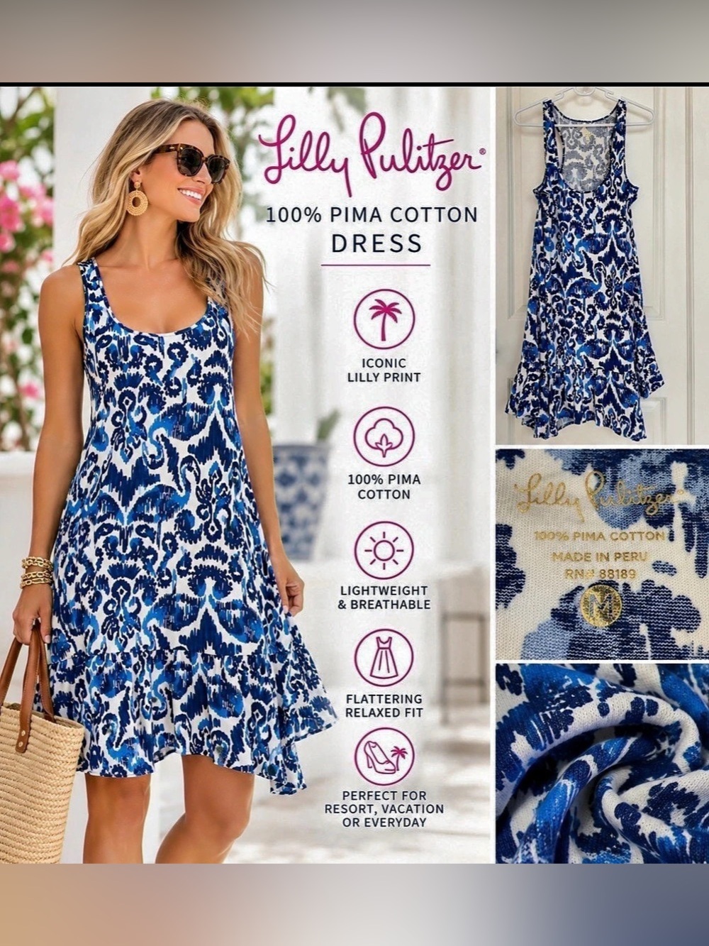 Lilly Pulitzer Blue & White Floral Mini Dress Like New